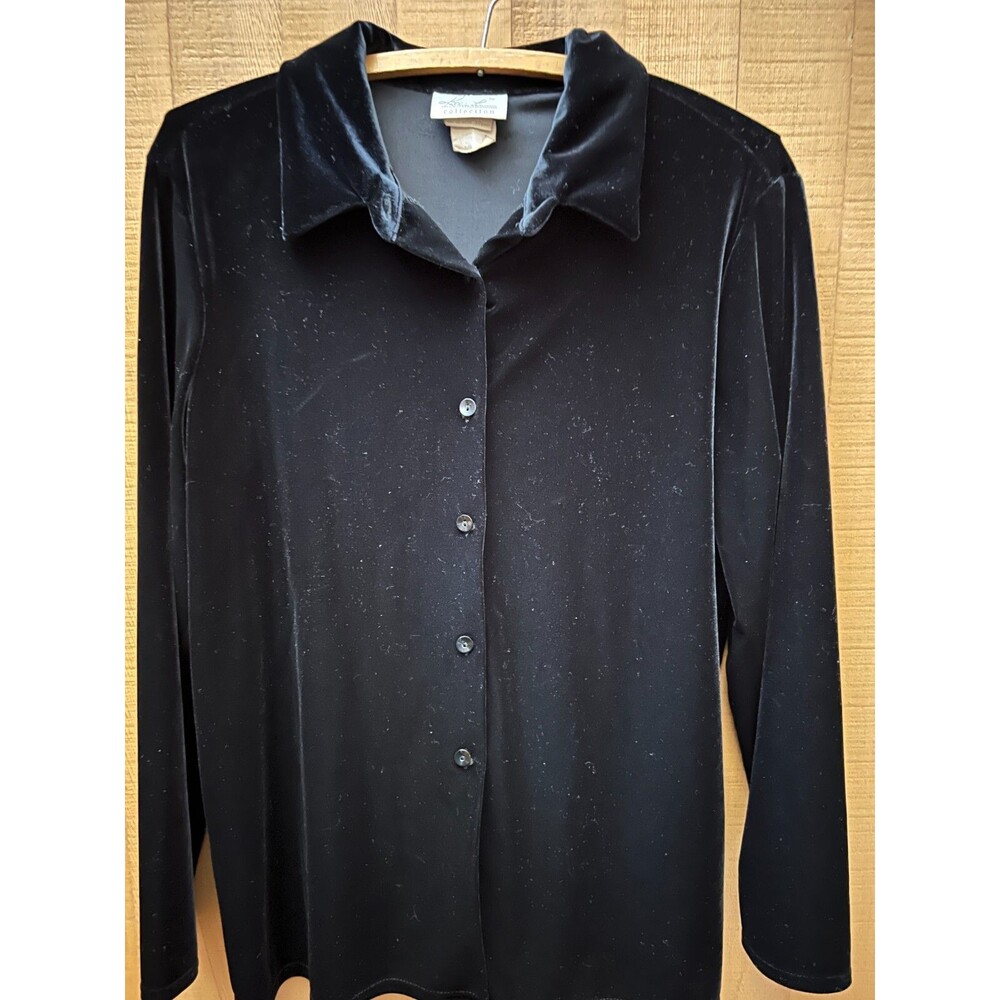 Kathie Lee Women's size large vintage velour velvet black shirt top holiday 2262